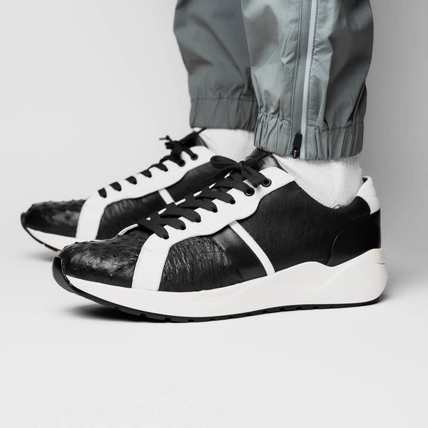 Marco Di Milano LYON II Ostrich and Calfskin Black/White Sneakers