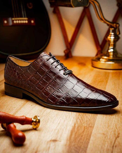 Marco Di Milano Bono Brown Alligator Dress Shoes