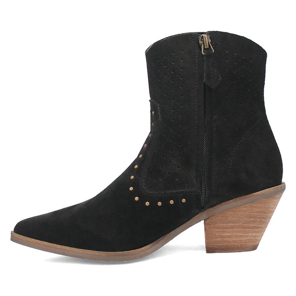 Dingo Miss Priss Black Zipper Snip Toe Suede Leather Ankle Boot