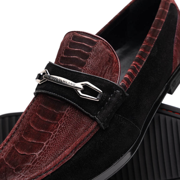 Marco Di Milano Hugo Ostrich Black/Wine Sueded Bit Loafers