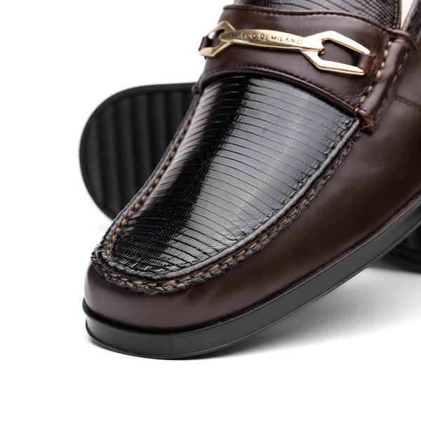 Marco Di Milano Hugo Lizard And Calfskin Brown Bit Loafers