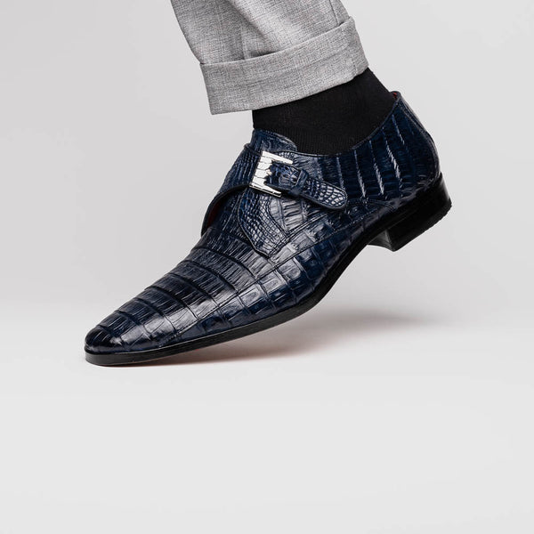 Marco Di Milano ROVIGO Caiman Navy Dress Monk Strap Shoes