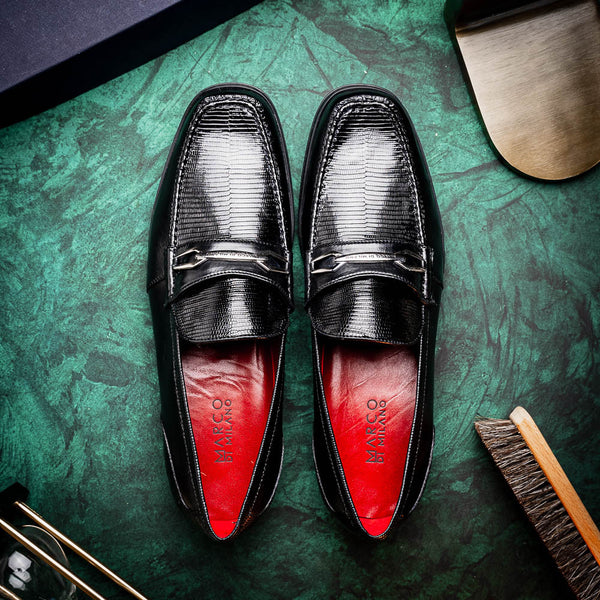 Marco Di Milano Hugo Lizard And Calfskin Black Bit Loafers