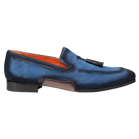 Mezlan Pavese Cobalt Suede Tassel Slip-On Shoes