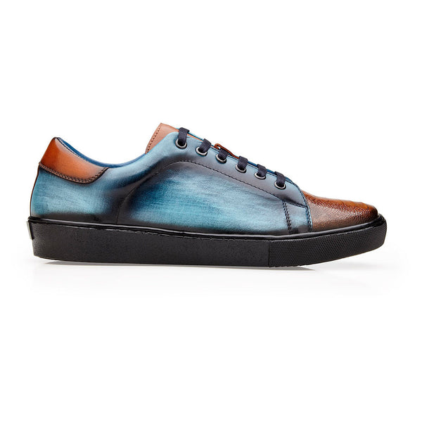 Belvedere Stone Brandy / Ocean Blue Ostrich & Calf Sneaker