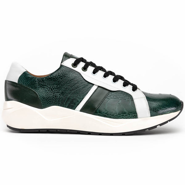 Marco Di Milano LYON Hand-Painted Two tone Green/White Ostrich & Calfskin Sneakers