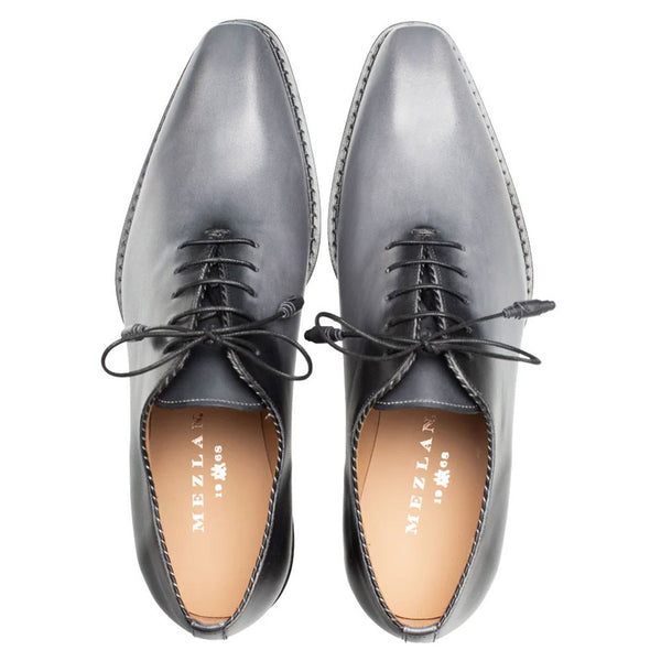 Mezlan Barbaro Two-Tone Grey/Black Calfskin Leather Whole-Cut Oxfords