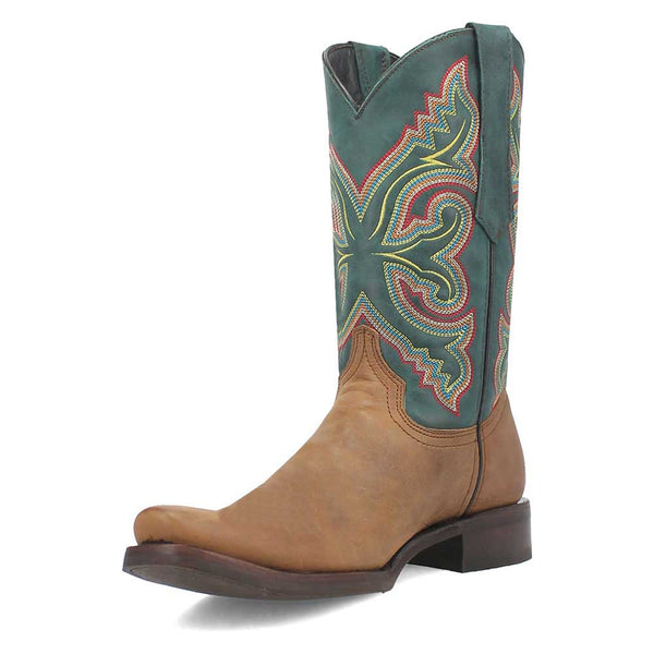 Dingo True Grit Tan and Green Snoot Toe Leather Western Boots