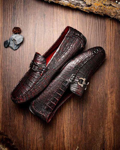 Marco Di Milano Parma Black Cherry Caiman Belly Bit Driving Loafers