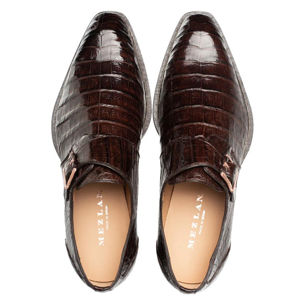 Mezlan Gigolo Brown Crocodile Monk Strap Loafers