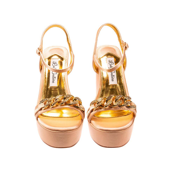 Lady Couture DANCE Gold Platform Sandal With Chain Ornament