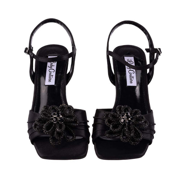 Lady Couture LILLY Black Rhinestone Ornament Dressy Sandal with a 3.5 Inch Heel