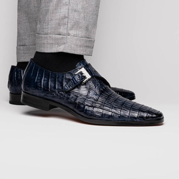 Marco Di Milano ROVIGO Caiman Navy Dress Monk Strap Shoes