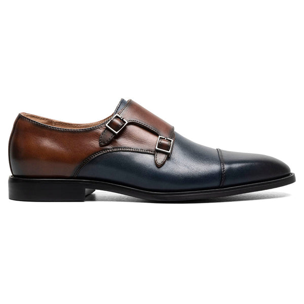 Stacy Adams Raythorne Navy and Brown Men’s Cap Toe Double Monk Strap Shoes