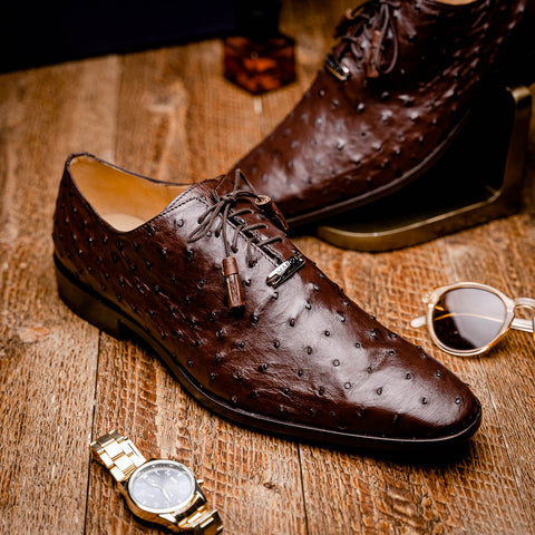 Marco Di Milano Criss Oxford Brown Ostrich Shoes