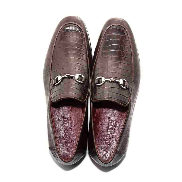 SIGOTTO UOMO Crocodile Print Brown Leather Loafer