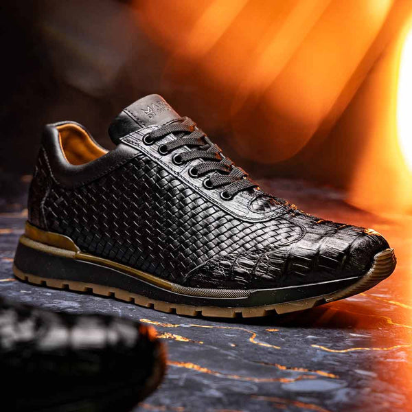 Marco Di Milano Roma Black Caiman Fashion Sneakers