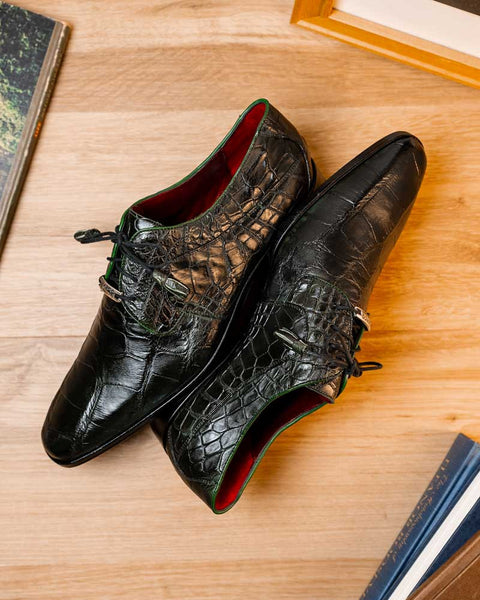 Marco Di Milano Fitipaldi Olive Alligator Derby Shoes