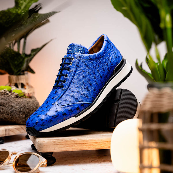 Marco Di Milano SCANNI Electric Blue Ostrich Quill Sneakers