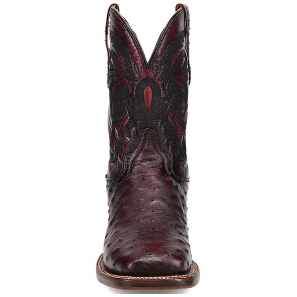 Dan Post Men’s Alamosa Black and Cherry Full Quill Ostrich Boots