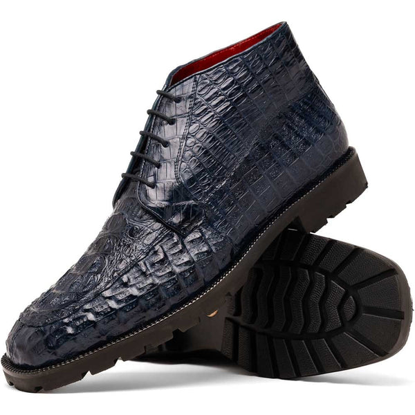 Marco Di Milano Martinelli Genuine Caiman Navy Lace-Up Chukka Boots