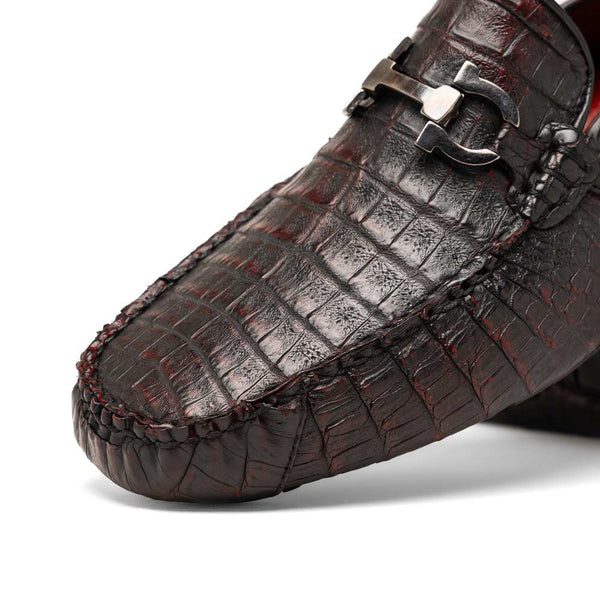 Marco Di Milano Parma Black Cherry Caiman Belly Bit Driving Loafers