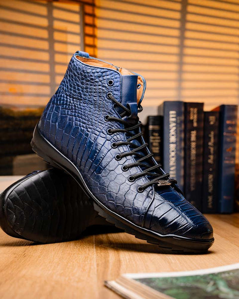 Marco Di Milano Hermond Navy Alligator Derby Shoes