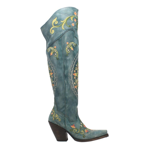 Dan Post Turquoise Flower Child Embroidery 20” Snip Toe Womens Boot