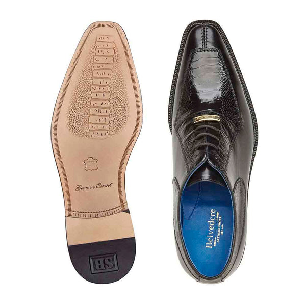 Belvedere Genuine Ostrich leg and Italian Calf Leather Biagio Black Oxford Shoes