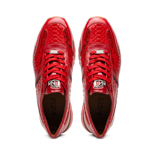 Marco Di Milano BRESCIA Red Hand-Painted Python & Calfskin Sneakers