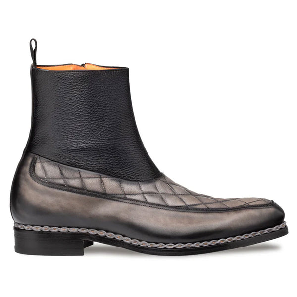 Mezlan Musico Dark Grey/Black Calfskin with Contrast-Braided Sole Dress Zip Boots