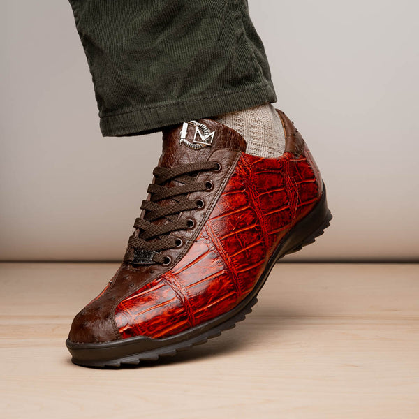 Marco Di Milano SAULO Alligator/Ostrich Cognac Fashion Sneakers