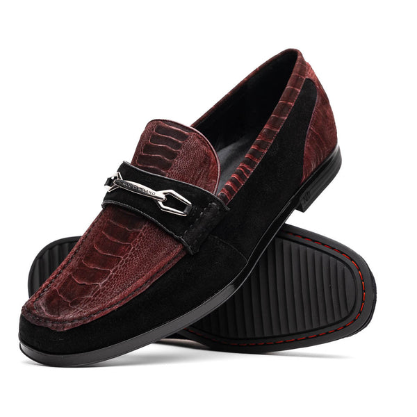 Marco Di Milano Hugo Ostrich Black/Wine Sueded Bit Loafers