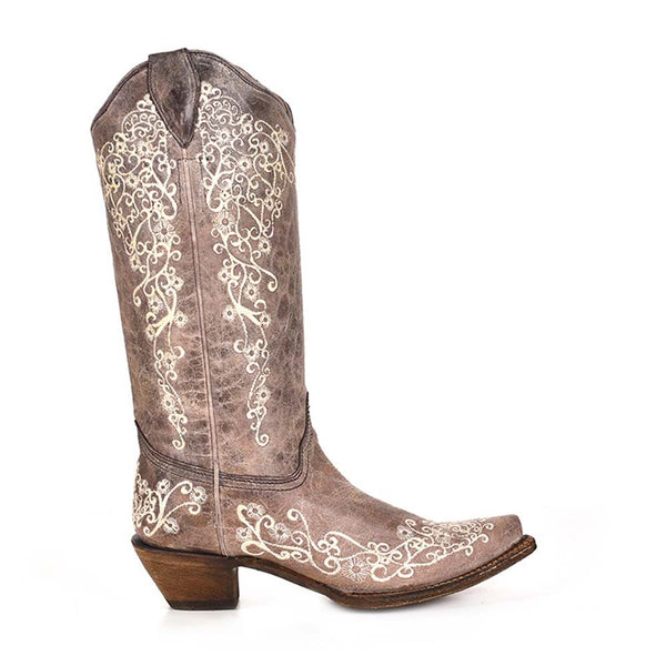 Corral Western White Floral Embroidered Boots