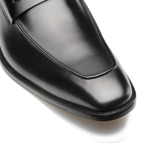 Mezlan Black Burnished Calfskin Penny Loafer