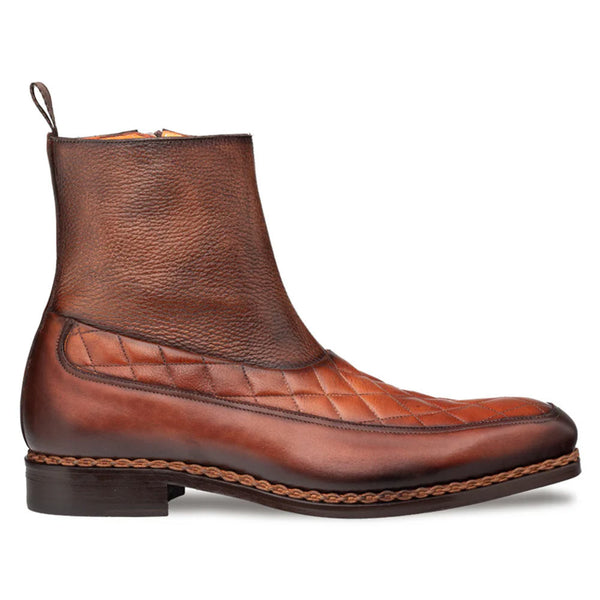 Mezlan Musico Dark Cognac/Chocolate Calfskin with Contrast-Braided Sole Dress Zip Boots