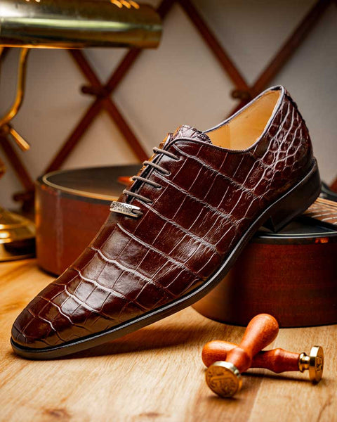 Marco Di Milano Bono Brown Alligator Dress Shoes