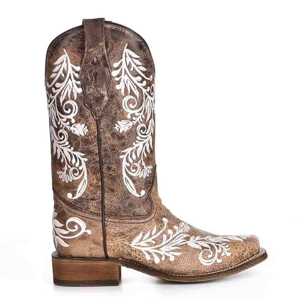 Corral Western Glow-in-the-Dark Square Toe Brown Embroidered Boots