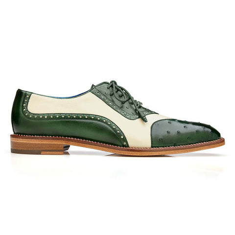 Belvedere Sesto Men's Forest Green & Cream Allure Ostrich/Calf-Skin Leather Oxford Shoes