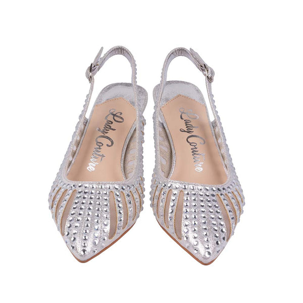 Lady Couture ROSITA Silver Mesh Rhinestone Slingback with 2" Heel"