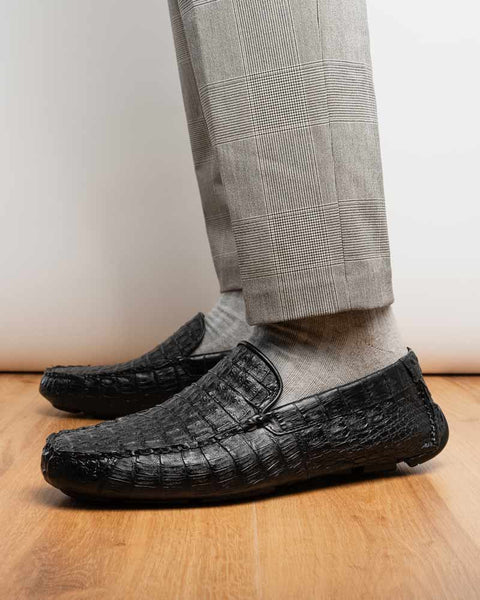 Marco Di Milano Remo Black Caiman Driving Slip-On Loafers