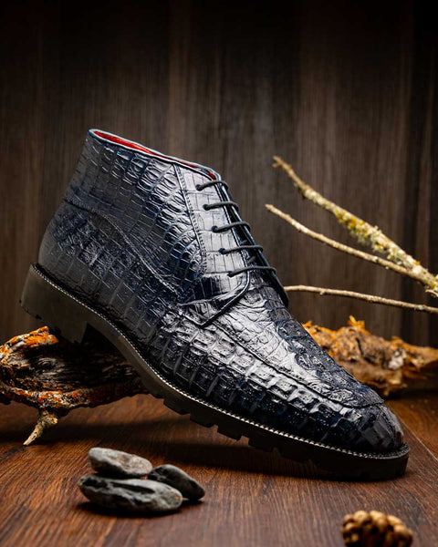 Marco Di Milano Martinelli Genuine Caiman Navy Lace-Up Chukka Boots