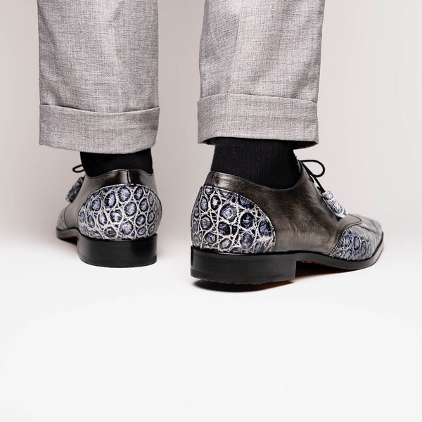 Marco Di Milano Anzio Derby Newspaper/Grey Alligator And Calfskin Shoes