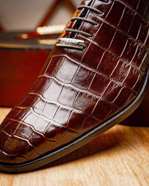 Marco Di Milano Bono Brown Alligator Dress Shoes