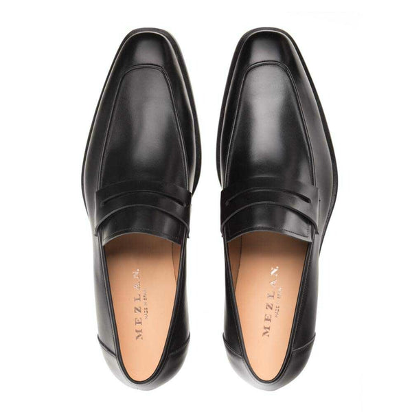 Mezlan Black Burnished Calfskin Penny Loafer