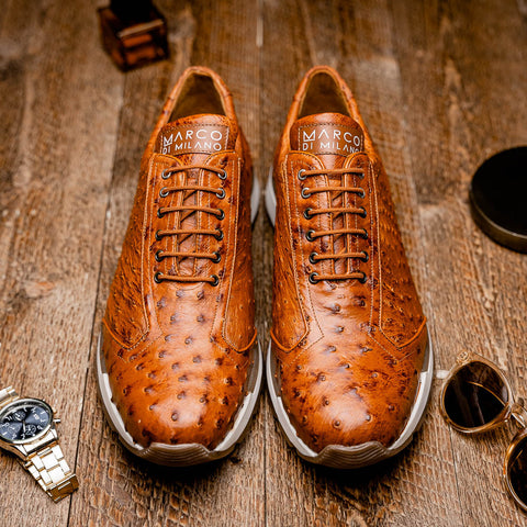 Marco Di Milano SCANNO Ostrich Antique Cognac Fashion Sneakers