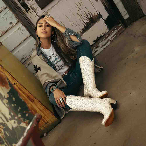 Corral Overlay Snip Toe Western White Glitter Boots