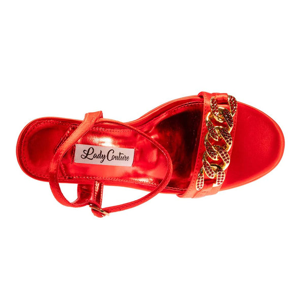 Lady Couture DANCE Red Platform Sandal With Chain Ornament