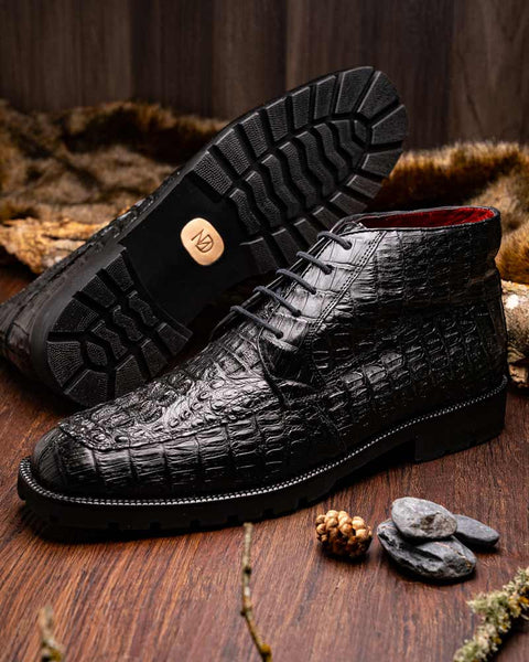 Marco Di Milano Martinelli Genuine Caiman Black Lace-Up Chukka Boots