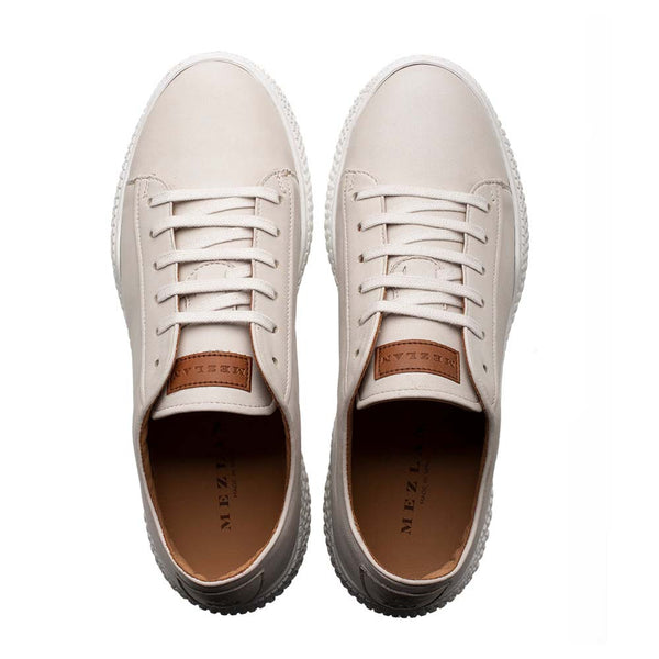 MEZLAN Men’s Pristine White Leather Sneakers